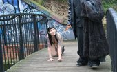 UK Flashers Hot Gothic Slut Treated As A Dog In A Public Bridge
