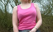 UK Flashers Cute Blondie Making A Striptease And Masturbating With A Dildo In The Woods
