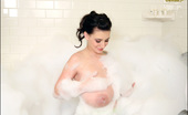 September Carrino Bubble Bathrobe BTS Set2 282078 Busty Brunette Lathering Up Her Huge Boobies On Tub
