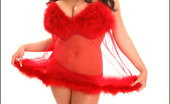 Rachel Aldana Rachel RedFeatherBabyDoll Set1 Rachel Dresses Up In Red Feathery Lingerie

