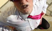 TAC Amateurs Pink Sluts 315014 Dressed With A Raincoat, A Hat, A Pantyhose And Pink Tie, I Play With A Dildo, Peed... My Master Piss On Me I Suck His
