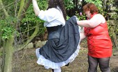 TAC Amateurs Branching Out 315477 Seraphim, Wearing Corset, Petticoat And Gothic Boots, Is Bound To A Sturdy Tree By Carys Before She Teases And Gropes Hi
