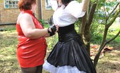 TAC Amateurs Branching Out 315477 Seraphim, Wearing Corset, Petticoat And Gothic Boots, Is Bound To A Sturdy Tree By Carys Before She Teases And Gropes Hi
