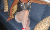 TAC Amateurs Black Shiny Dress White Feathers 316878 
