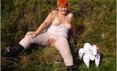 TAC Amateurs Dolly The Sheep 318931 In The Welsh Mountains With A White Bodystocking On And Dolly The Sheep.
