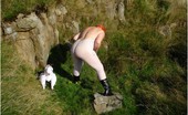 TAC Amateurs Dolly The Sheep 318931 In The Welsh Mountains With A White Bodystocking On And Dolly The Sheep.
