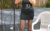 TAC Amateurs Set 62 319312 A Red Hat And Some Great Knee Boots With A Basic Black Dress And Some Crotchless Mesh Pantyhose, It'S One Hot Grandma Th
