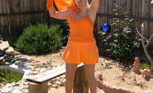 TAC Amateurs Bold And Brazen 319937 Bold And Brazen In Orange - Orange Shoes, Orange Mini-Skirt, Orange Top And Orange Bra And Panties - Boldly Taking It Al
