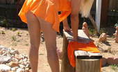 TAC Amateurs Bold And Brazen 319937 Bold And Brazen In Orange - Orange Shoes, Orange Mini-Skirt, Orange Top And Orange Bra And Panties - Boldly Taking It Al
