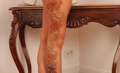 Hot Legs and Feet Isla 328716 Tattooed Temptress Isla Poses Naked In Sparkly White Heels
