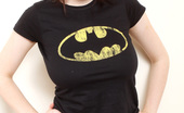 Louisa May 336702 Hot Brunette Babe In Her Sexy Batman Shirt Strips And Plays With Her Nice Tits
