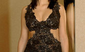 Natalia Cruze 340903 Solo Black Dress Squating Pussy Spread

