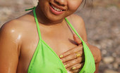 Joon Mali Oiled Green Bikini NN 343799 Sweet Teen Pours Hot Oil Over Shiny And Tasty Small Titties
