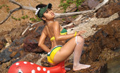 Joon Mali Red Whale NN 343806 Adorable Joon Mali Plays At Beach In Her Boyshort Bikini
