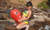 Joon Mali Red Whale NN 343806 Adorable Joon Mali Plays At Beach In Her Boyshort Bikini

