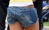 Upskirt Collection
 Babe teases with denim shorts ass