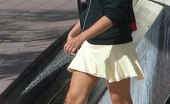Upskirt Collection
 347718 Young blonde in white mini on the street. Real upskirt