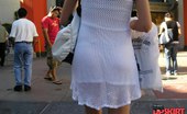Upskirt Collection
 347887 Panty upskirt - brunette in white dress voyeured