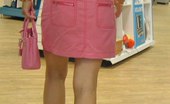 Upskirt Collection
 347894 Pink skirt on beauty girl. Escalator upskirt