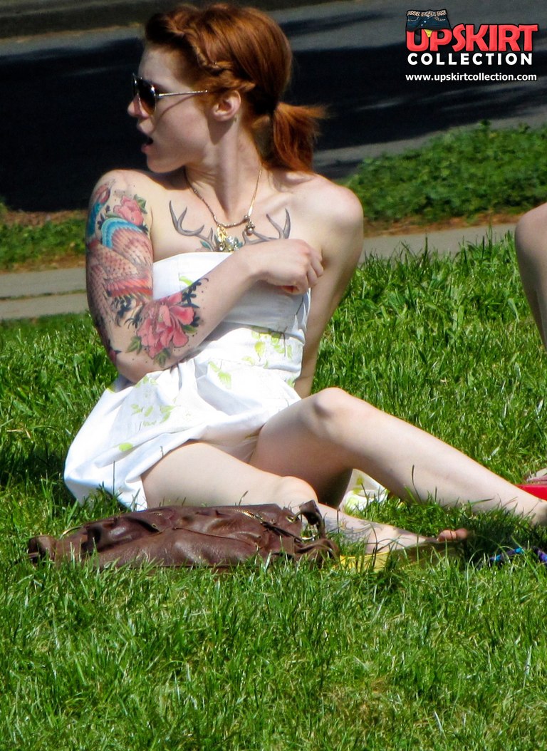 Upskirt Collection Tattooed redhead voyeured in a park. Sexy upskirt 347921  - Good Sex Porn