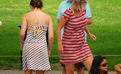 Upskirt Collection
 Upskirting. two ckicks in striped dresses