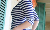 Lucy V 376607 Teasing In Her White And Blue Striped Body Suit
