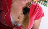Kissy Darling 414607 Luscious Blonde Teen In Pigtails Kissy Strips Mini Red Dress And Shows Her Large Knockers In Bedroom
