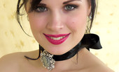 Pin-Up Wow 417815 Heavenly Brunette Model In Corset And Black Seamed Stockings Teases You.
