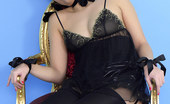 Pin-Up Wow 417826 Gorgeous Brunette In See Through Top And Stockings Has A Sexy Daydream In A Store
