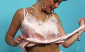 Pin-Up Wow 417993 Beautiful Brunette Kelly Hall Strips In Bubbles In The Park.
