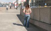 Hot Pissing Juicy Peeing Pinkie Boobiferous Miss In Jeans Enjoys Taking A Piss In The Summer Street

