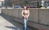 Hot Pissing 419691 Juicy Peeing Pinkie Boobiferous Miss In Jeans Enjoys Taking A Piss In The Summer Street
