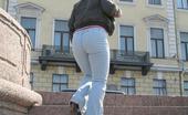 Hot Pissing 419693 Nasty Peeing Sexpot Big-Boobed Beauty In Jeans Squats And Voids Her Bladder In The Street
