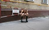 Hot Pissing Gothic Street Piss Gothic Lady In Black Dress And Platform Boots Does A Pee In The Street
