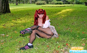 Cuties In Tights 427195 Teeny Poses In Black Hose With No Undies Outdoors
