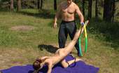 Special Exercises 431997 Perverted Muscle Man Teases Naked Blondie Alfresco
