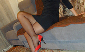 Nylon Passion 442786 Nylon Sexy Girl Brunette Girl Wearing Black Stockings On Long Legs

