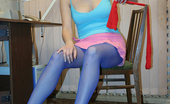 Nylon Passion 442809 Pantyhose Play Blonde Teen Girl Plays With Colorful Pantyhose
