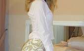 Nylon Passion 443010 Angelic Babe Blonde Slut In White Pantyhose And A Short Skirt
