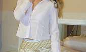 Nylon Passion 443010 Angelic Babe Blonde Slut In White Pantyhose And A Short Skirt
