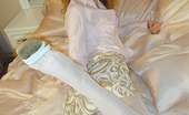 Nylon Passion 443010 Angelic Babe Blonde Slut In White Pantyhose And A Short Skirt
