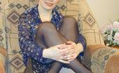 Nylon Passion 443120 Sheer Black Beautiful Blonde In Gorgeous Lace Top Stockings
