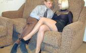 Nylon Passion 443138 Leather Skirt Hot Blonde In Leather Skirt And Pantyhose Sucking
