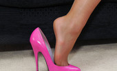 Stiletto Tease 460825 Michelle'S Pink Shoes Are So Very Feminine And She Knows That They 'Do It' For So Many Men. Here She Gives You Another Chance To Focus Your Fetish On The Height Of Her Thin Heels And Her Deep Cleavage Revealing Low Cut Fronts
