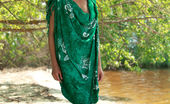 Met Art 463379 Met Art Esixe Another Stunning Outdoor Shoot With The Goddess Divina A, Posing Naked With A Green Sarong As She Frolics By The Riverside. Divina A Peter Guzman Esixe
