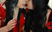 Ms Inhale 470453 Sharing A 120 Two Slutty Teens In PVC Fetishwear Share A Long 120mm Cigarette And Have Smoky Kisses Ms Inhale
