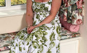 Stocking Aces 471784 Sue In A Flowery Dress And Tanned Stockings Stocking Aces
