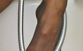 Nylon Feet Line 481852 Hannah Curly Babe Washing Her Long Legs In Barely Black Sheer-To-Waist Pantyhose Nylon Feet Line
