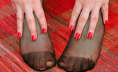 Nylon Feet Line 481861 Chloe Sexy Blondie Revealing Her Pedicured Toes Right Through Her Black Pantyhose Nylon Feet Line
