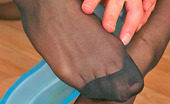 Nylon Feet Line 481907 Ida Busty Chick In High Heel Shoes Undressing And Slipping Into Lacy Pantyhose Nylon Feet Line
